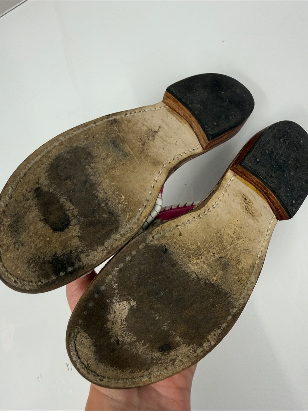 Jack Rogers Pink and Cream Leather Thong Sandals - Picture 5 of 7